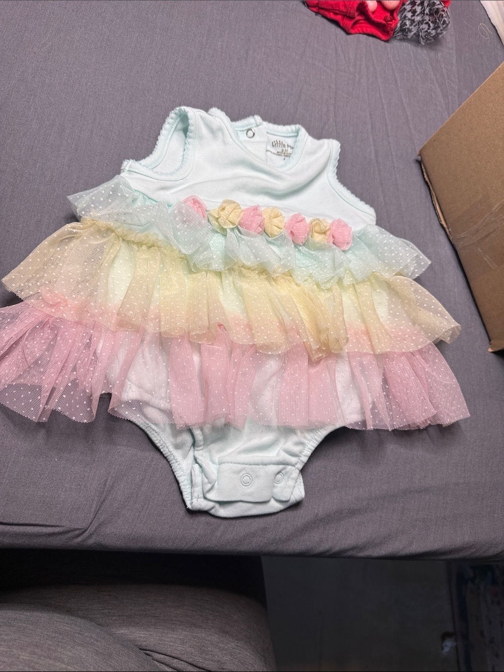 Little Me Light Mint Sleeveless Baby Romper with Scalloped Trim